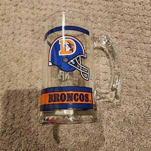 Vintage NFL Denver Broncos Glass 12 Oz Beer Stein Mug With Thumbprint Handle